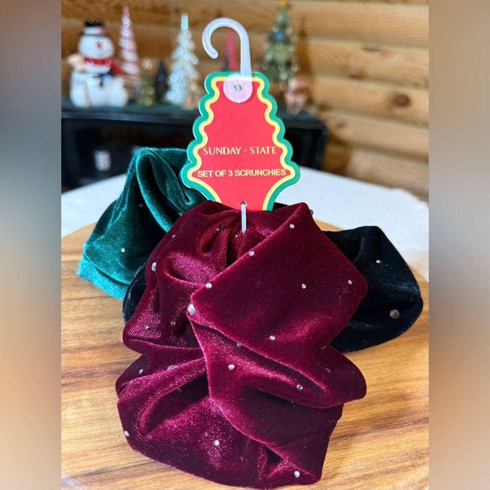 CHRISTMAS / HOLIDAY VELVET & RHINESTONE Hair Scrunchies